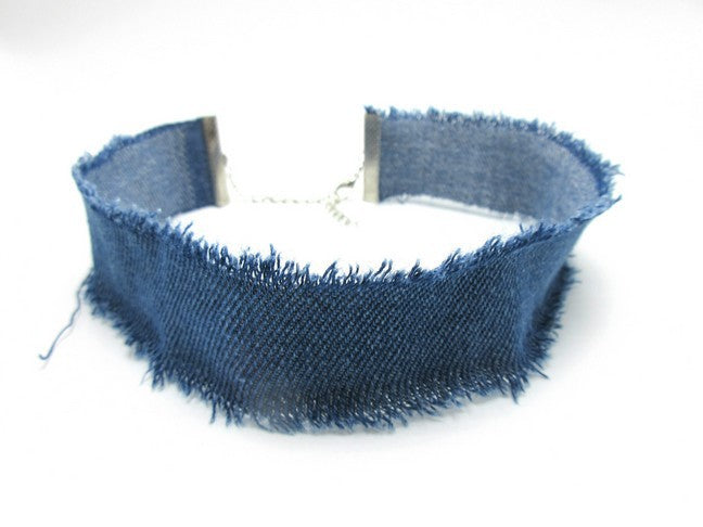 Denim Fringe Choker