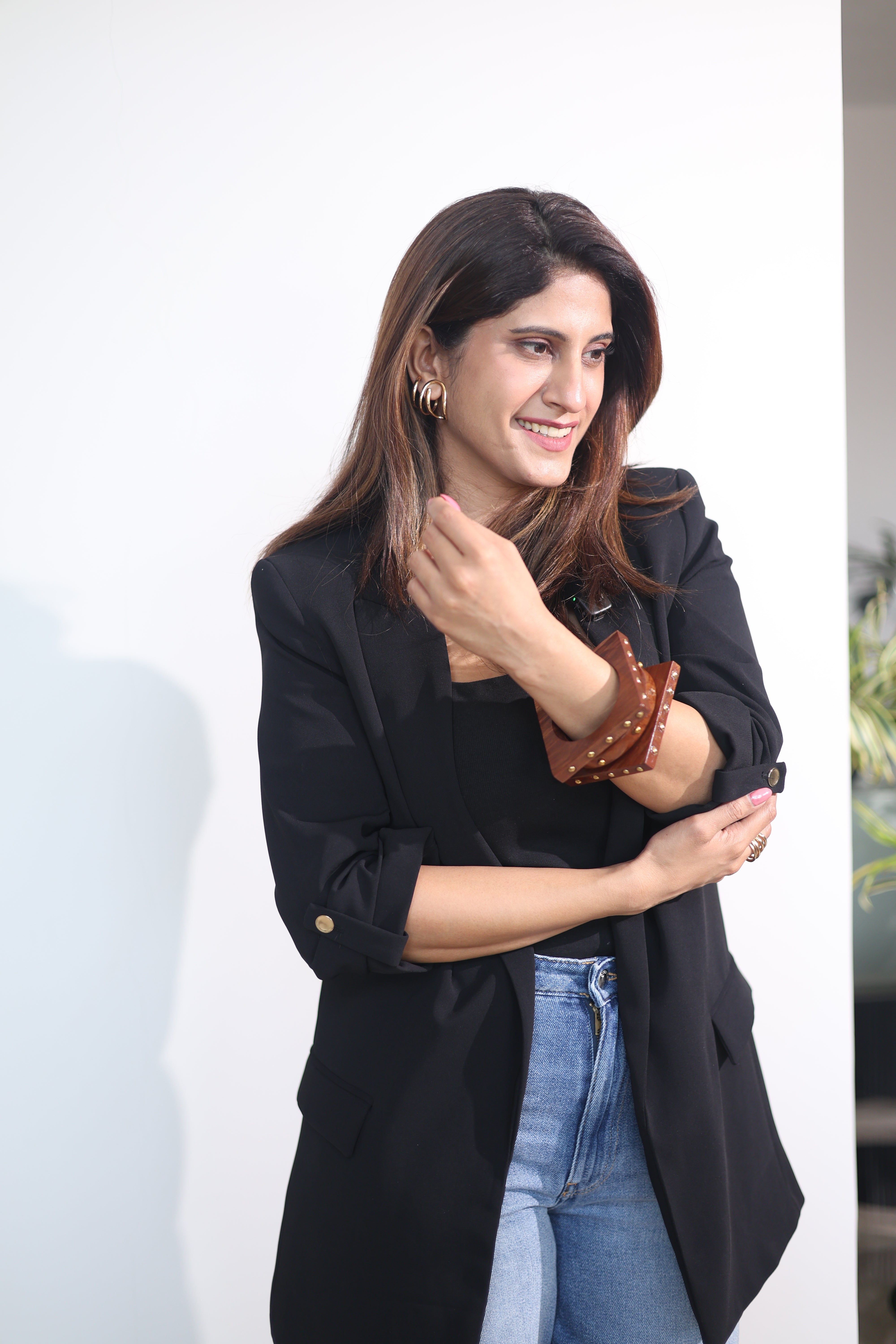 Wooden Studded Bangle Cuff Stack