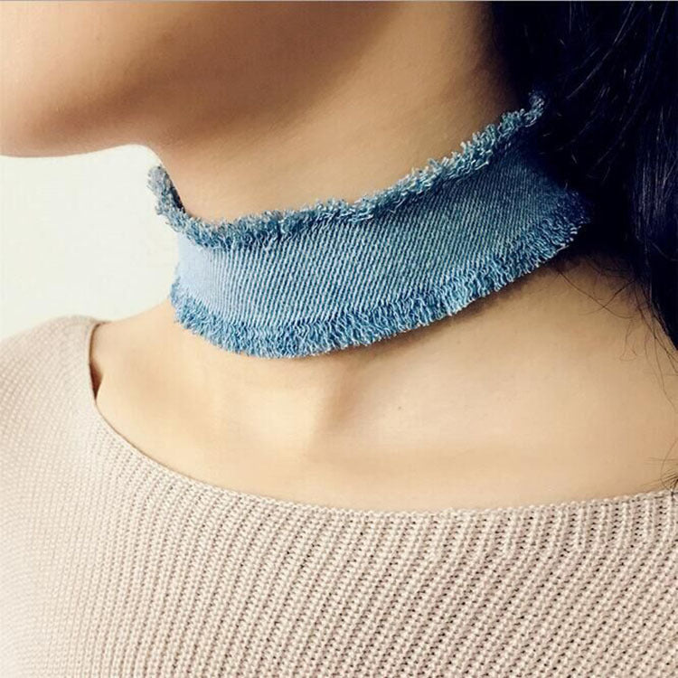 Denim Fringe Choker