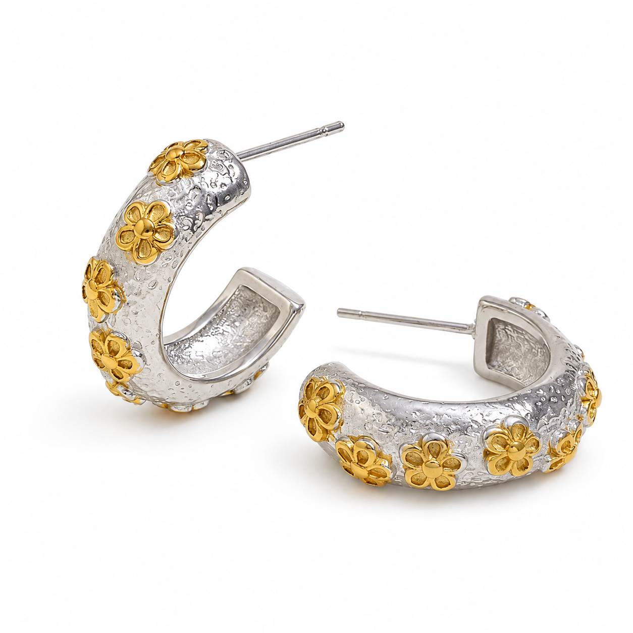 Flora Dual Tone Hoops (Golden & Silver)