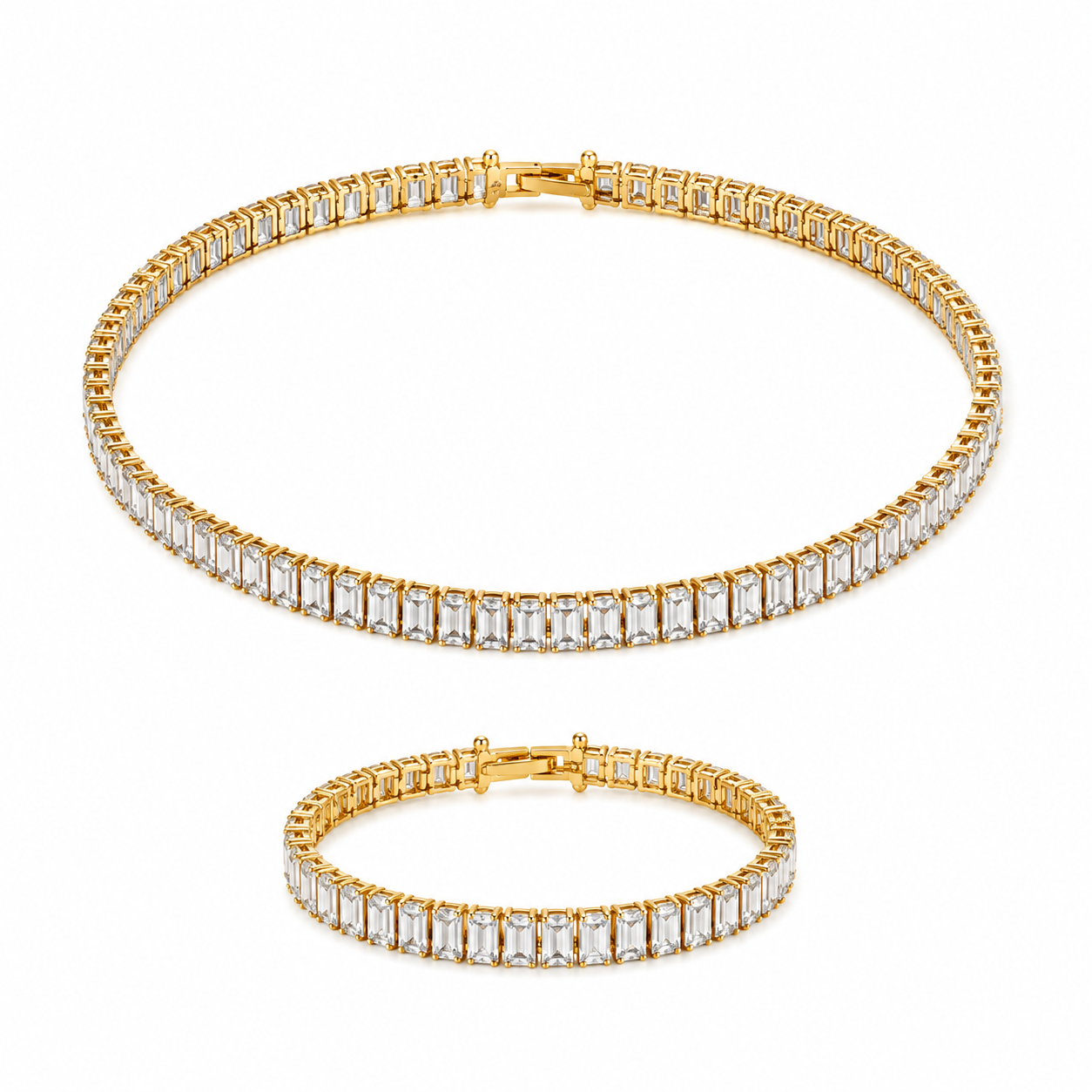 Golden White Zircon Tennis Set | Necklace & Bracelet