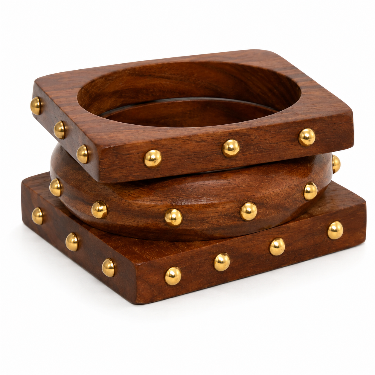 Wooden Studded Bangle Cuff Stack