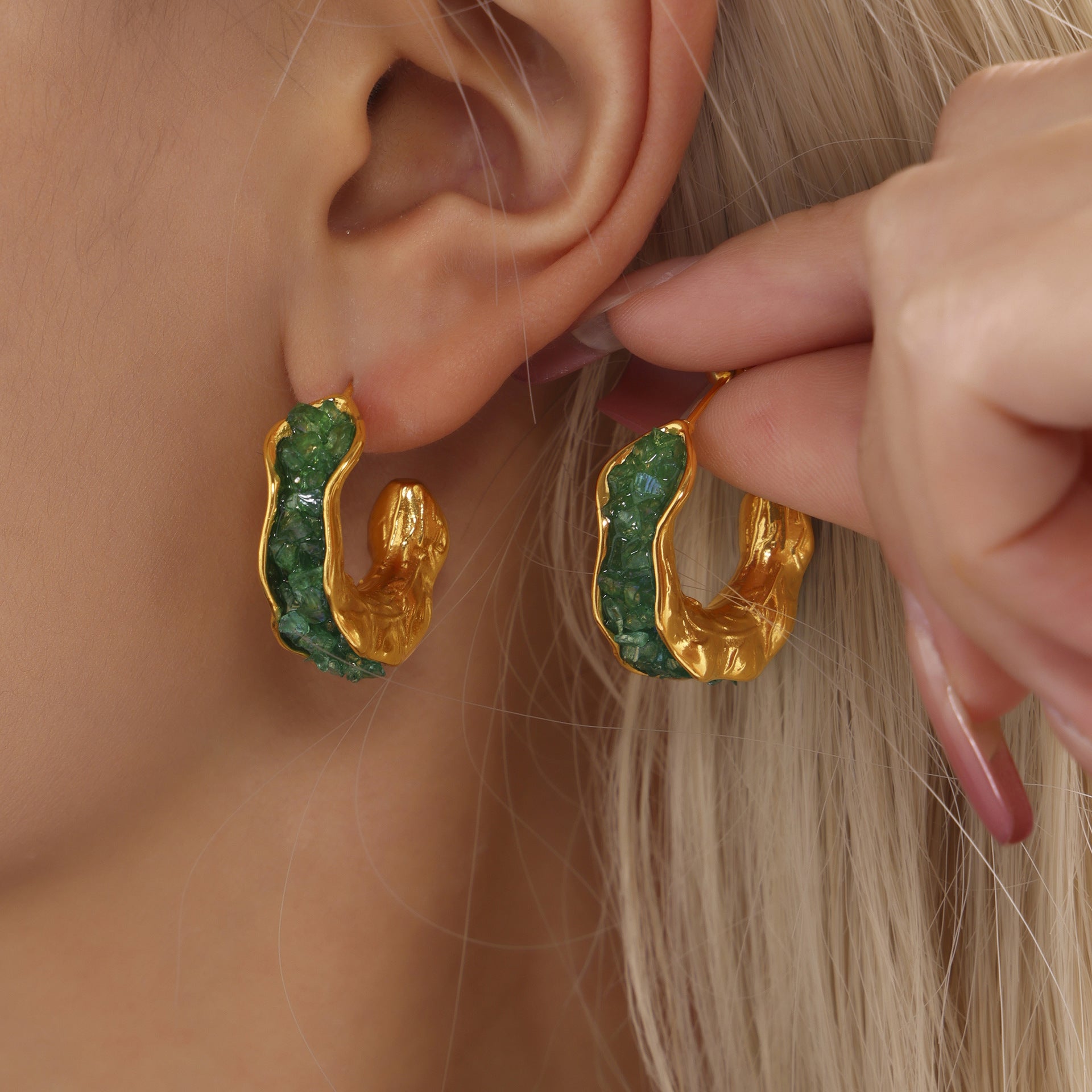 Emerald Wave Hoops