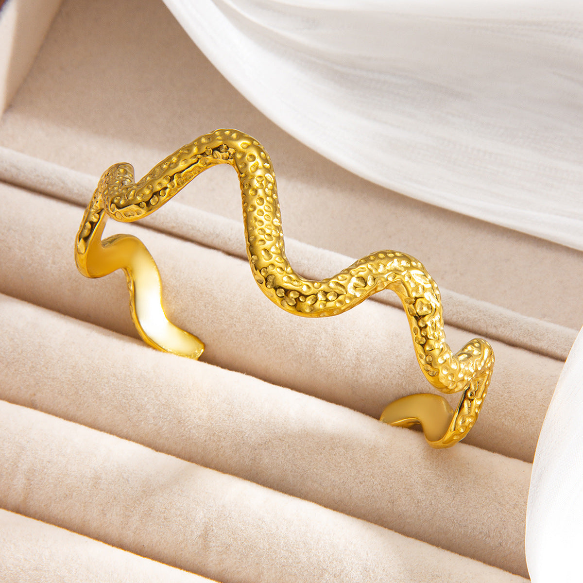 Textured Wave Cuff Bangle