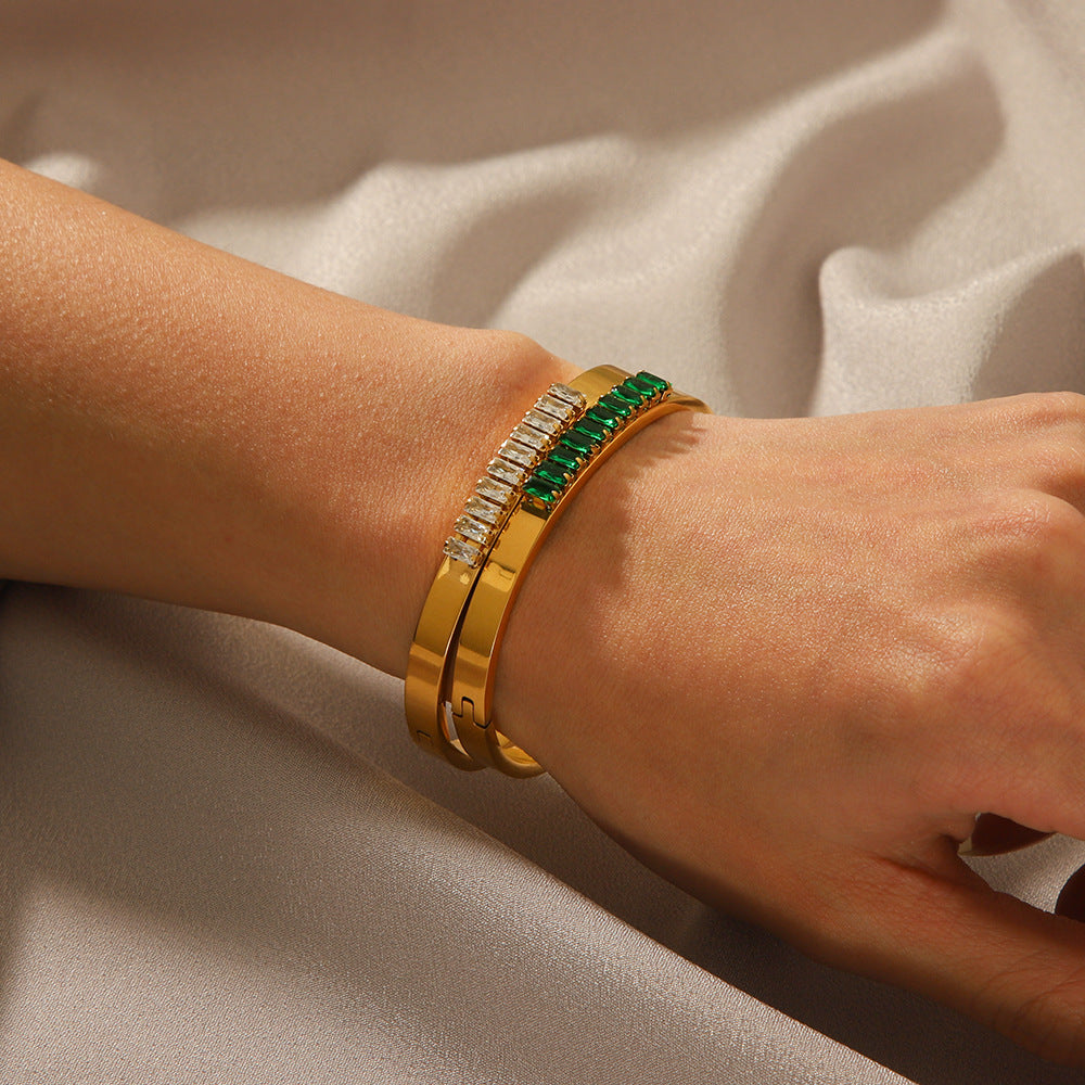 Prism Buckle Zircon Bangle Stack
