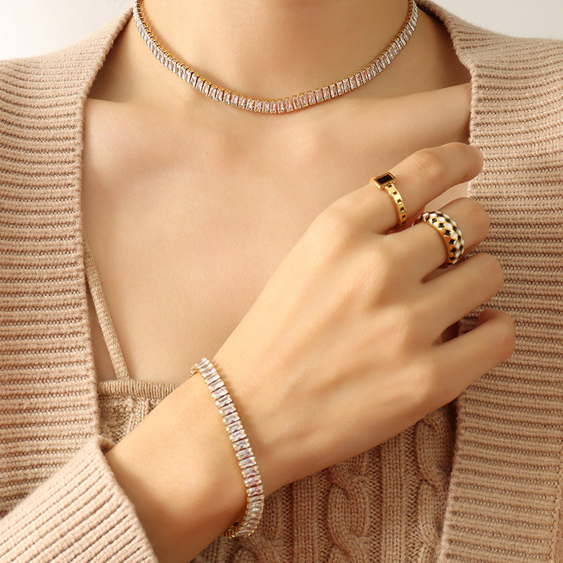 Golden White Zircon Tennis Set | Necklace & Bracelet
