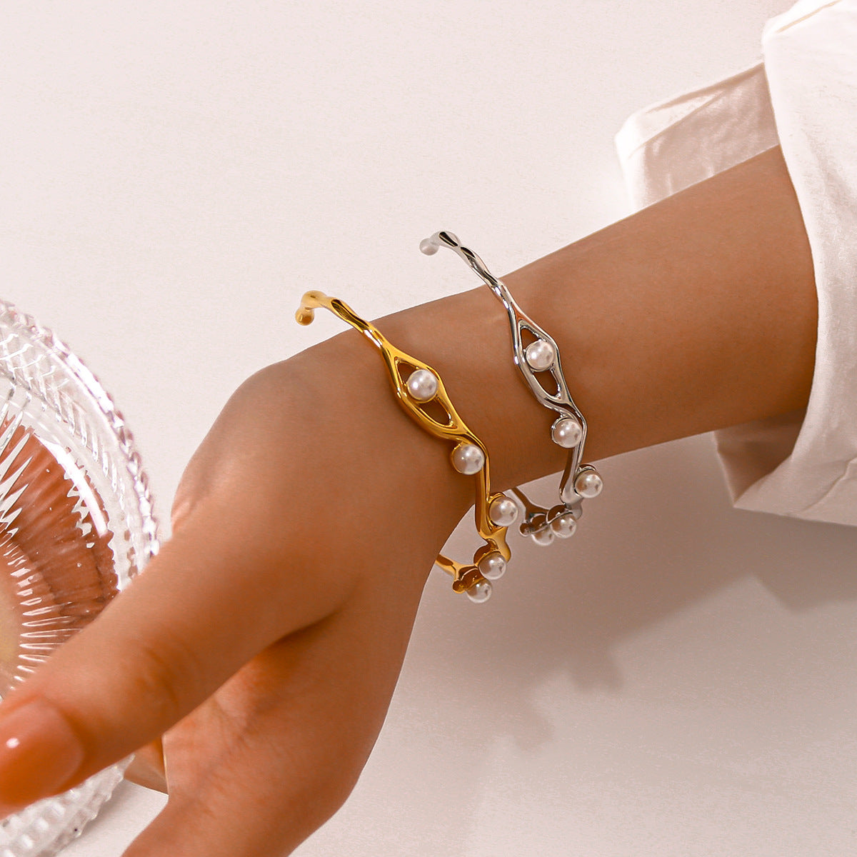 Pearl Bangle Stack Cuff