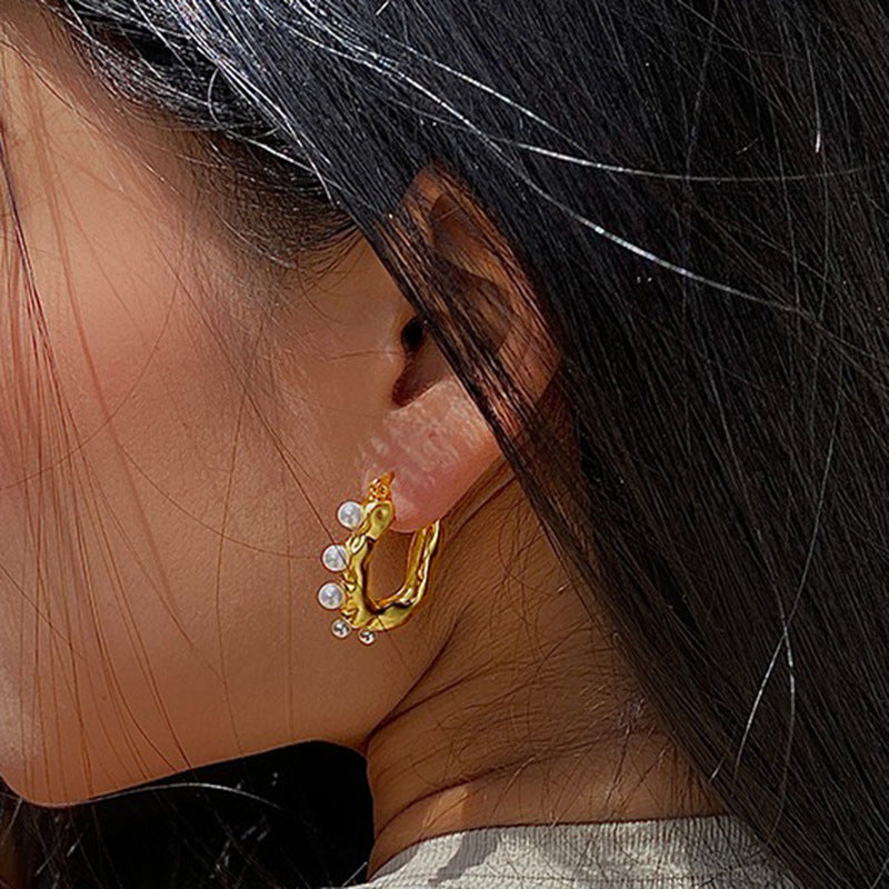 Alluring Pearl Embedded Hoops