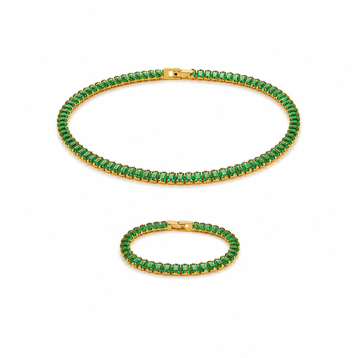 Green Zircon Tennis Set | Necklace & Bracelet