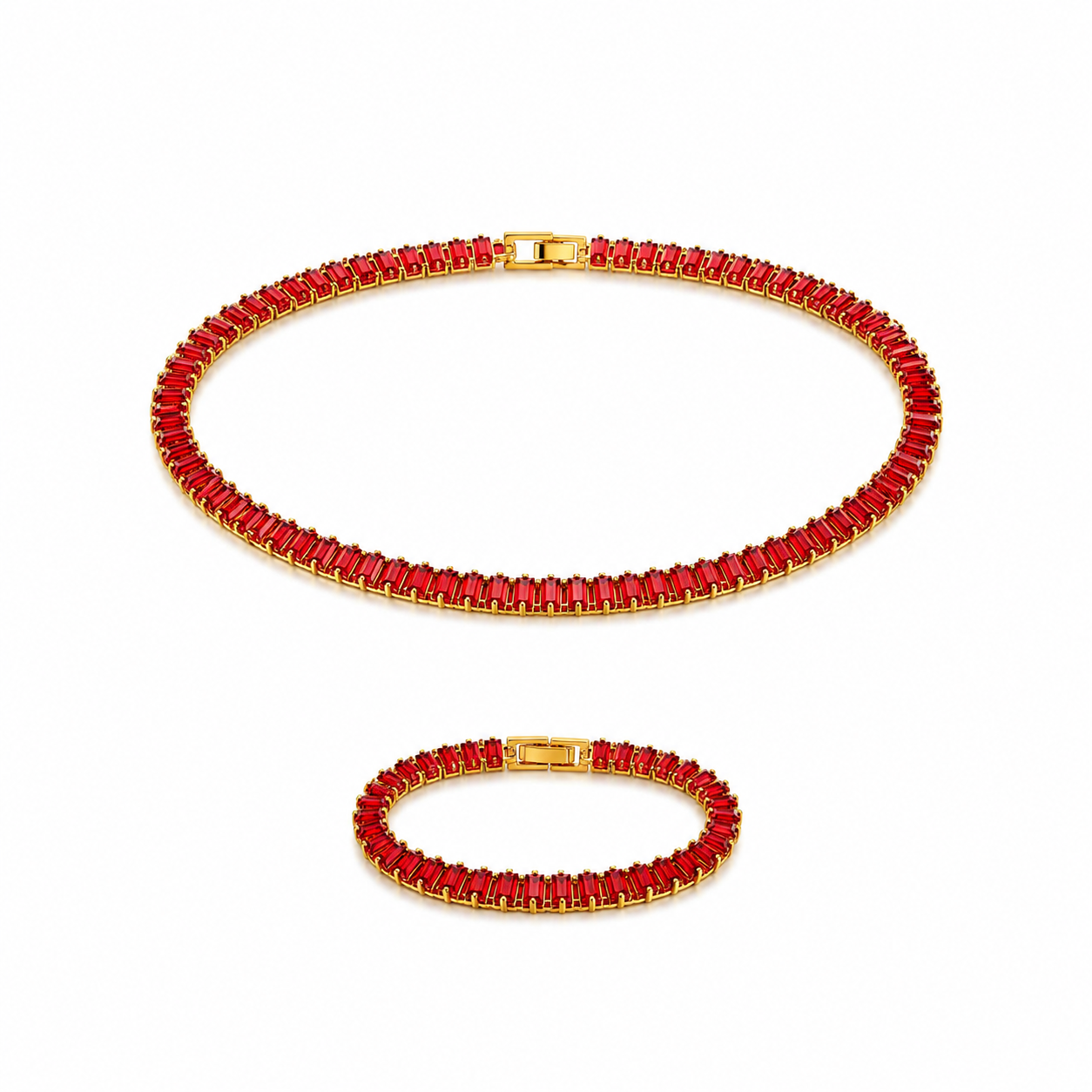Red Zircon Tennis Set | Necklace & Bracelet