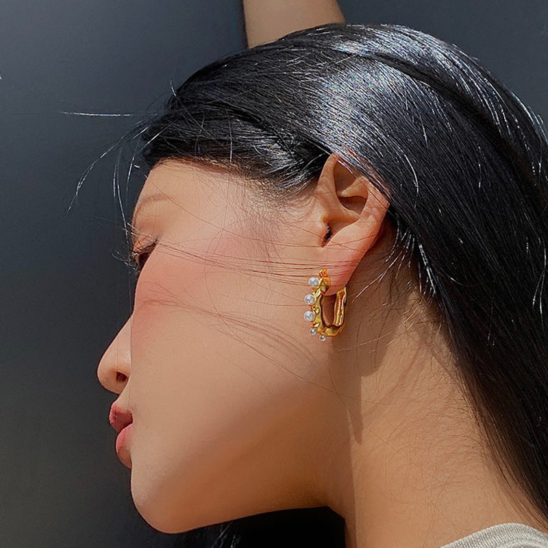 Alluring Pearl Embedded Hoops
