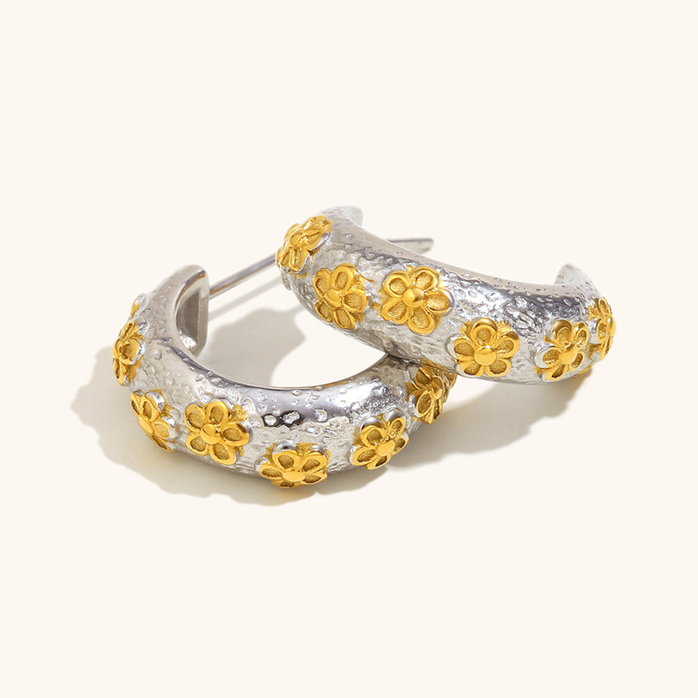 Flora Dual Tone Hoops (Golden & Silver)