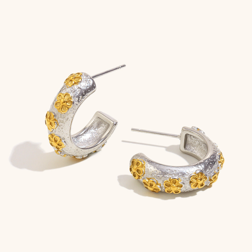 Flora Dual Tone Hoops (Golden & Silver)