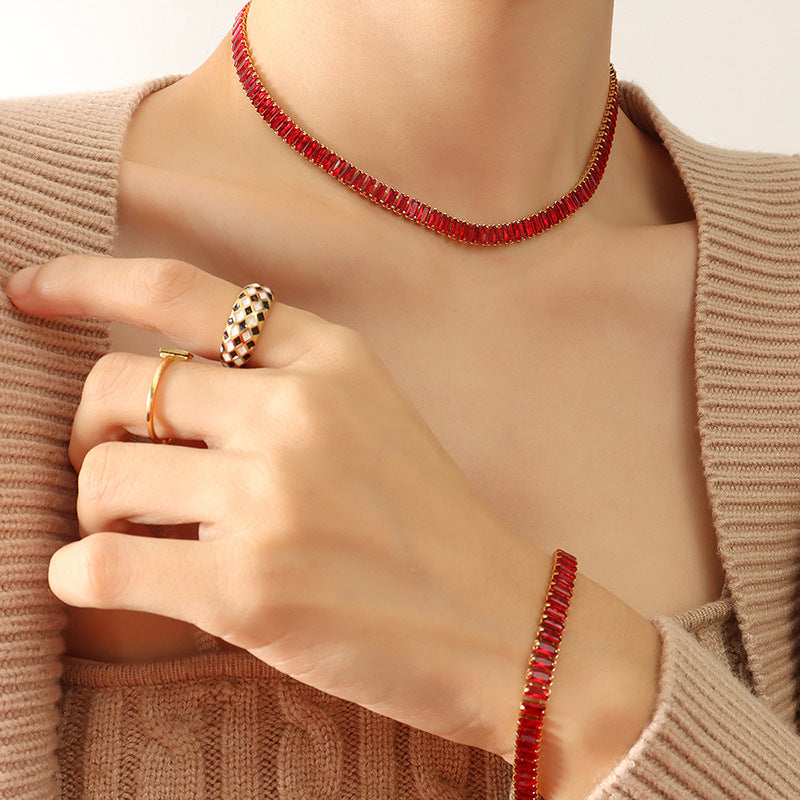Red Zircon Tennis Set | Necklace & Bracelet