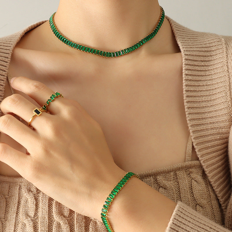 Green Zircon Tennis Set | Necklace & Bracelet