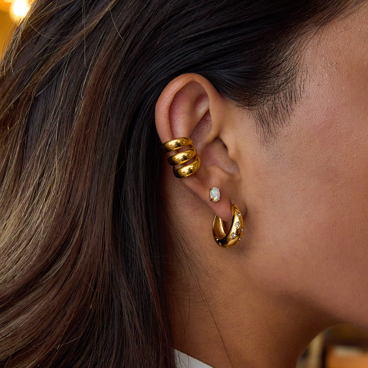 The Nysa Trio (Hoop Earrings + Ear Cuff + Mini Studs)