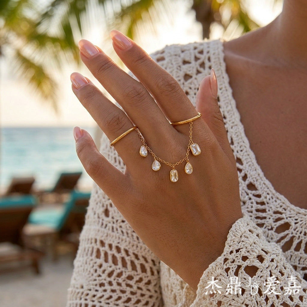 Golden Drip Chain Ring