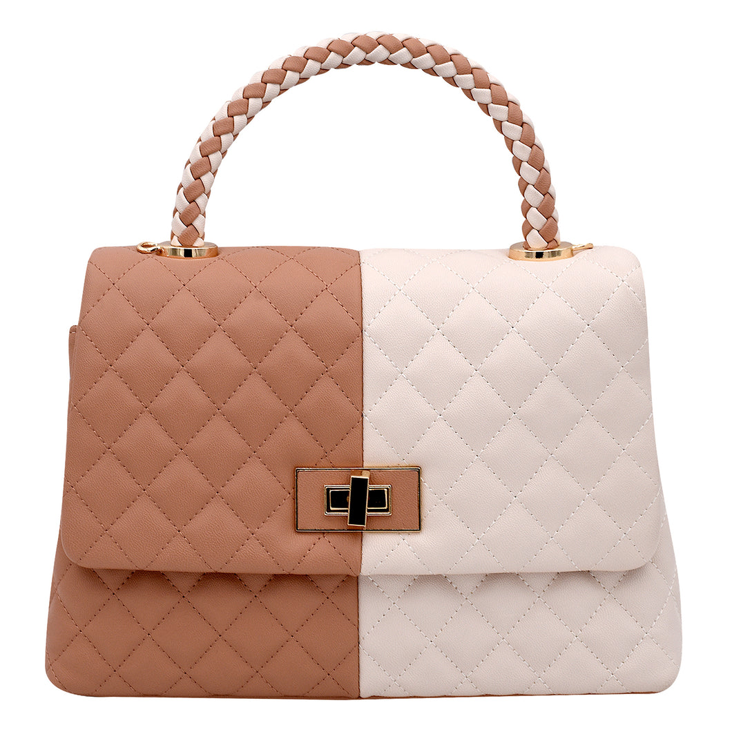 Beige and White Handbag