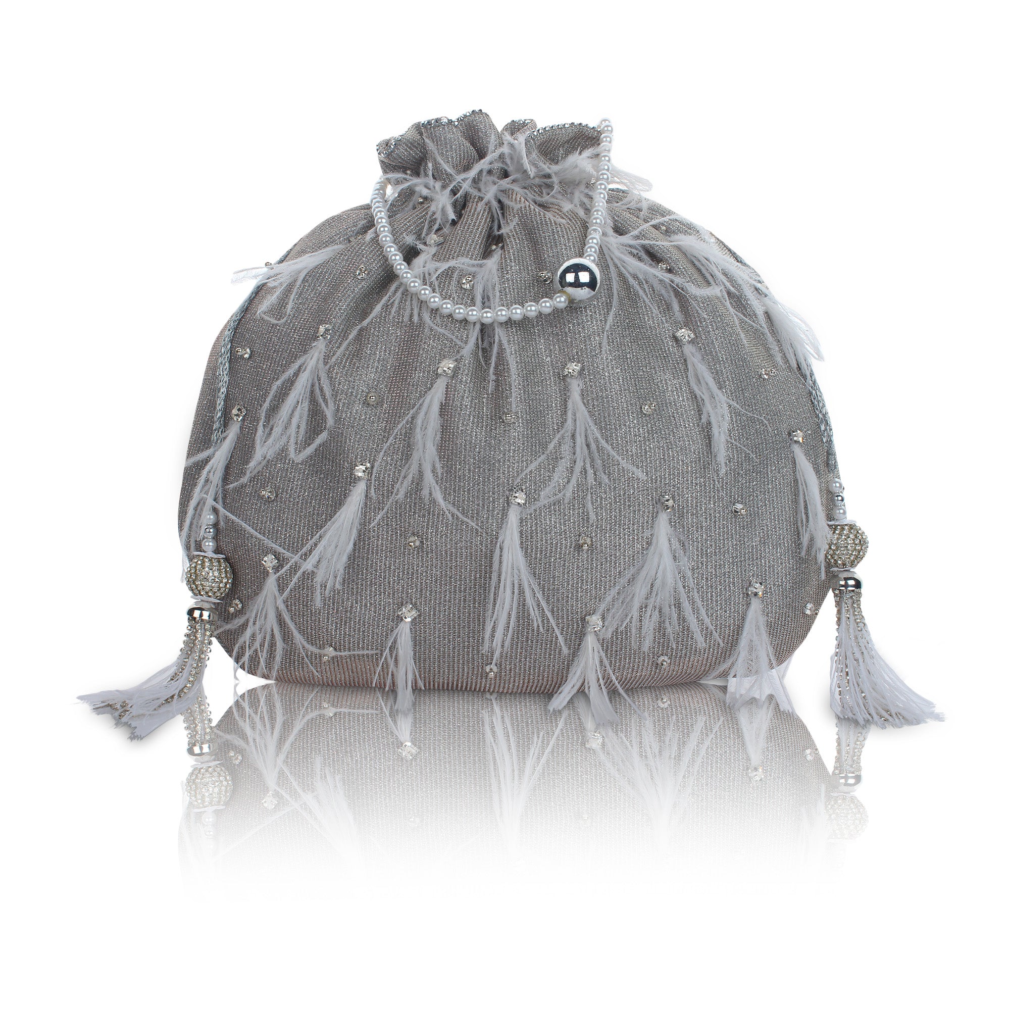 Liyana Feather Silver Potli Bag