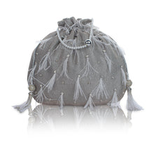 Load image into Gallery viewer, Liyana Feather Silver Potli Bag
