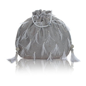 Liyana Feather Silver Potli Bag