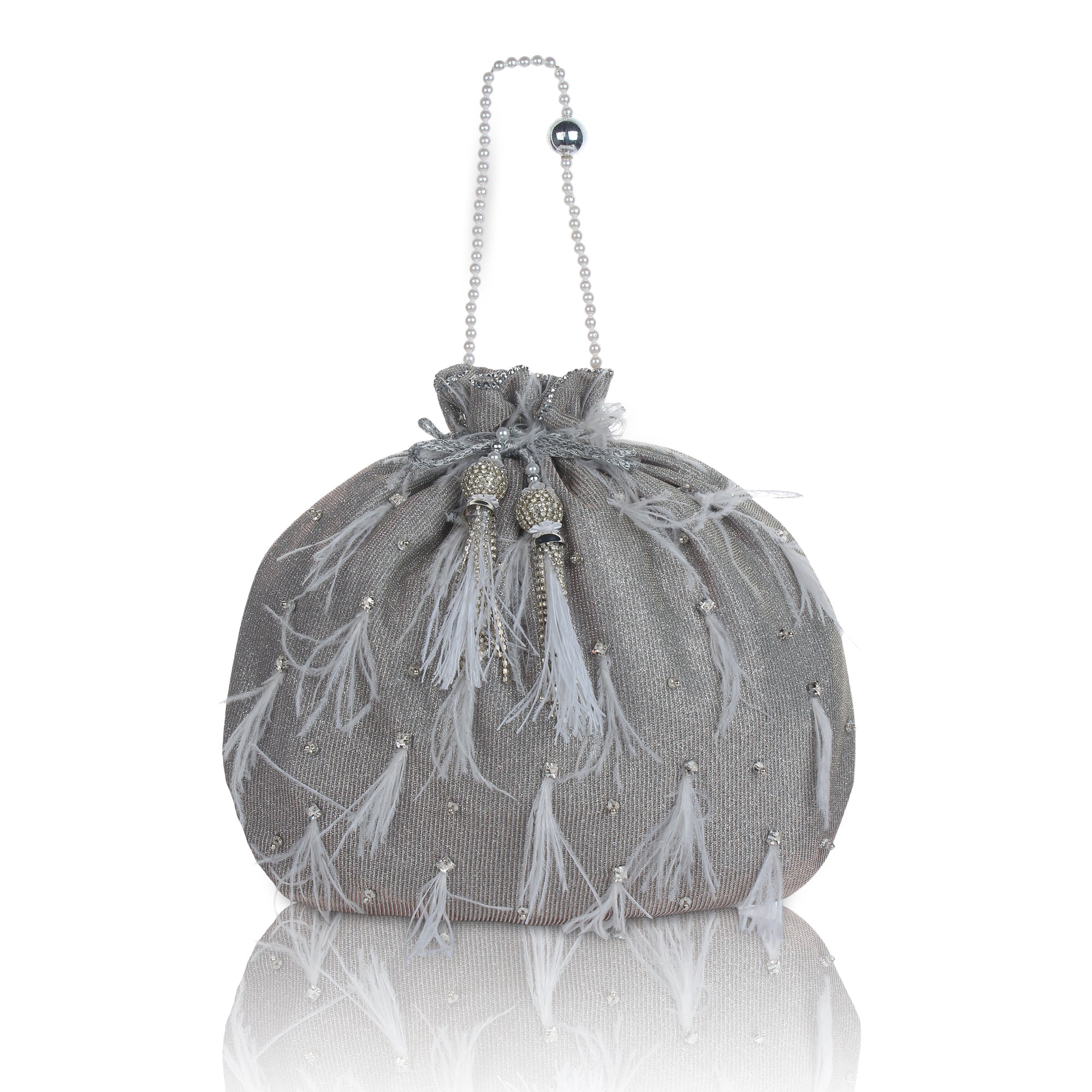 Liyana Feather Silver Potli Bag
