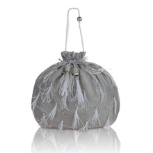 Load image into Gallery viewer, Liyana Feather Silver Potli Bag

