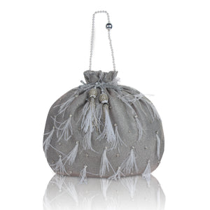 Liyana Feather Silver Potli Bag