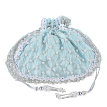 Load image into Gallery viewer, Elia Blue Pearl Potli Bag
