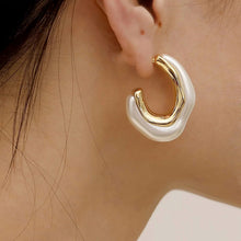 Load image into Gallery viewer, Jessica pearson golden pearl hoops
