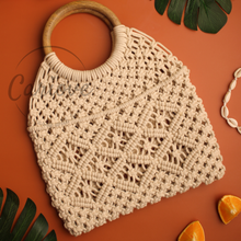 Load image into Gallery viewer, Banjara crochet bag with wooden handle
