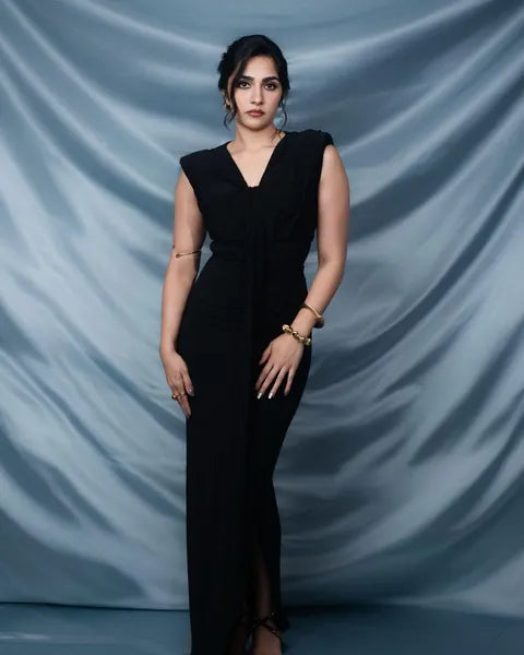 Rukmini Vasanth wearing Matte Sculpt Bangle Stack (Set of 4)